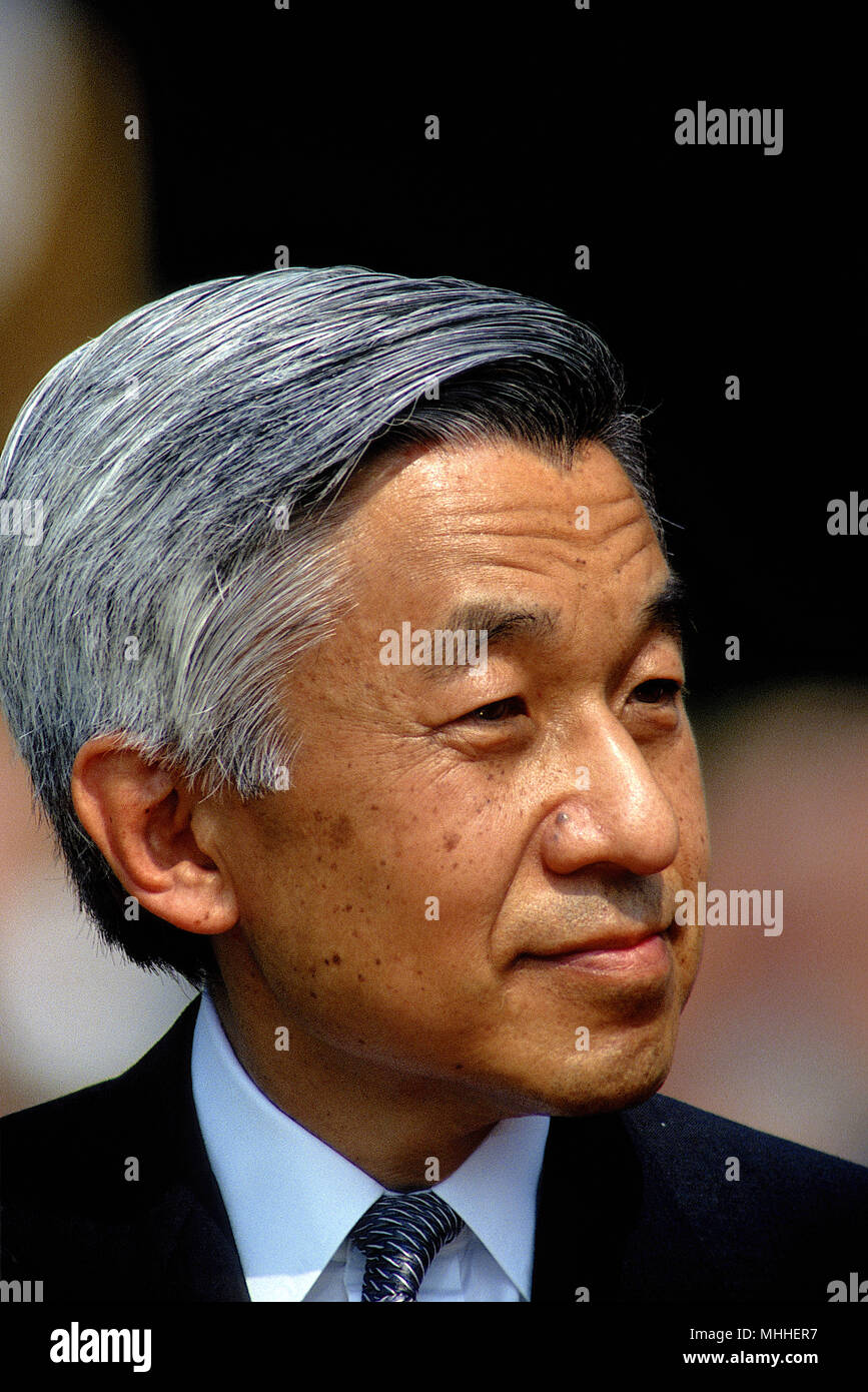 Washington, DC. 6-13-1994 Japanese Emperor Akihito speaks at the podium during the welcoming ceremony for his Official State Visit to the White House.  Akihito is the reigning Emperor of Japan, the 125th emperor of his line according to Japan's traditional order of succession. He acceded to the throne in 1989. Credit: Mark Reinstein Stock Photo