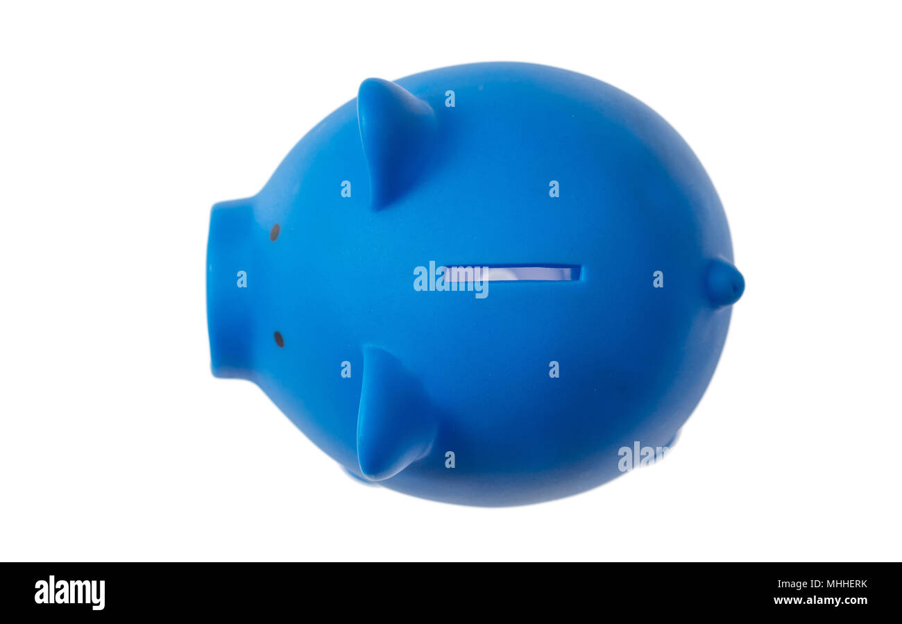 Savings. Blue piggy bank isolated on white background Stock Photo - Alamy