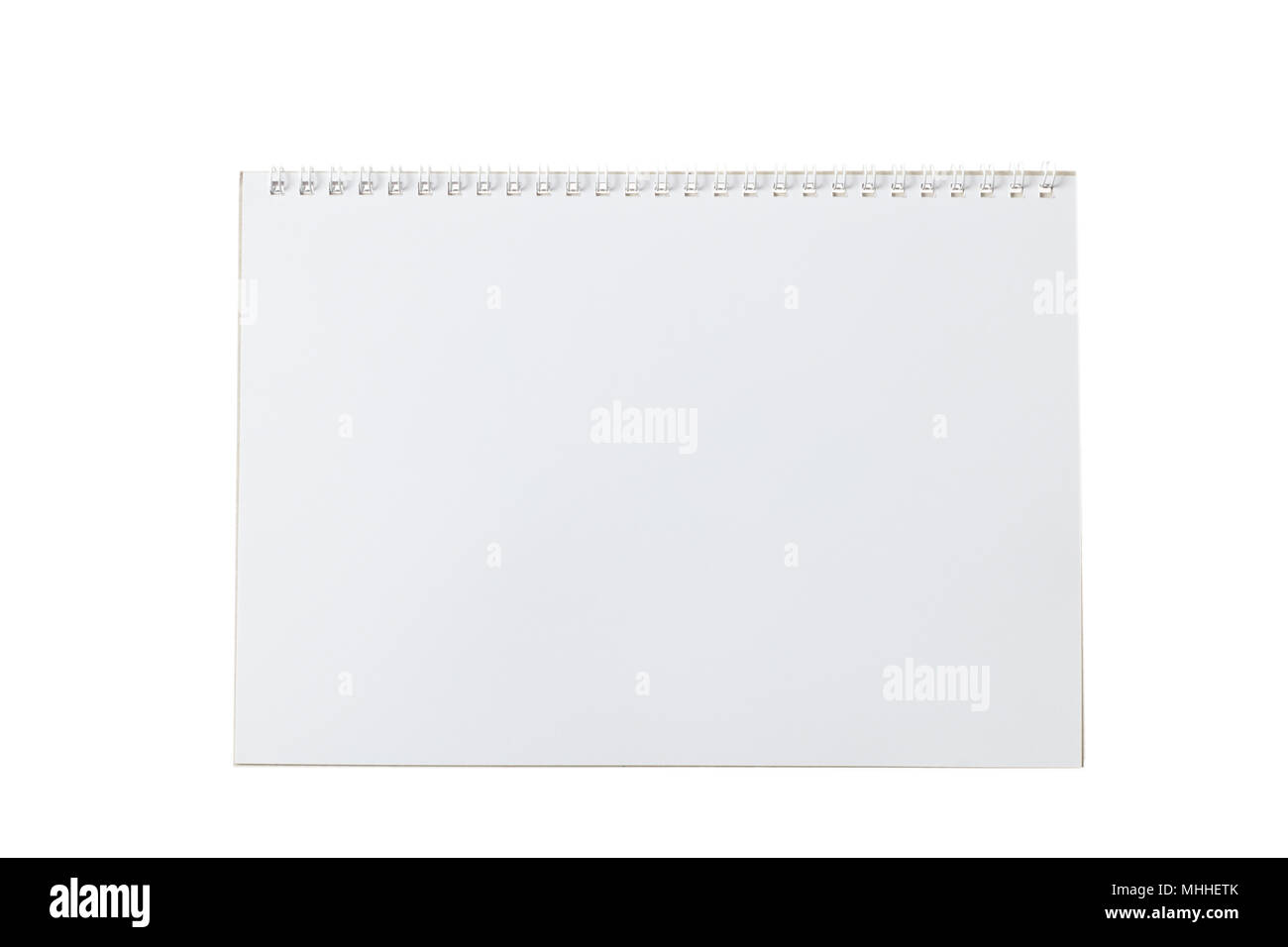 Open blank notebook with binder, isolated on white background, space for text, top view Stock Photo