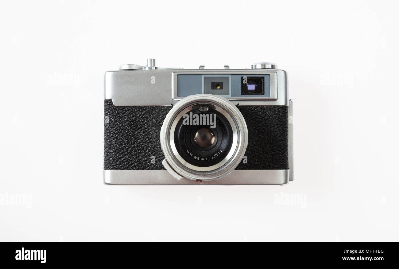 Old vintage film camera isolated on white background Stock Photo - Alamy