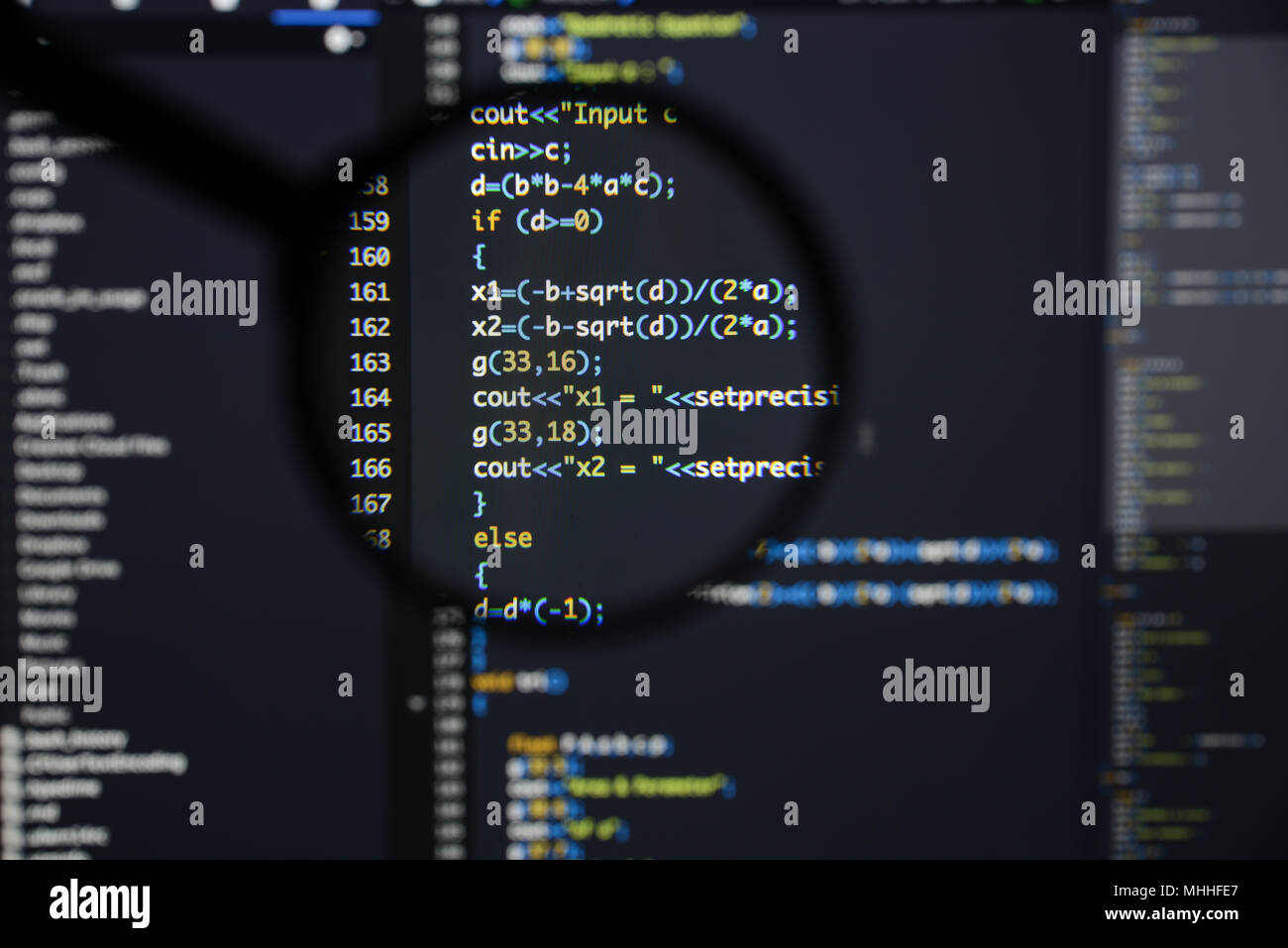 Real c / c++ code developing screen. Programing workflow abstract ...