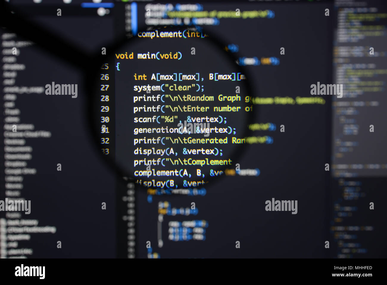 Real c / c++ code developing screen. Programing workflow abstract ...