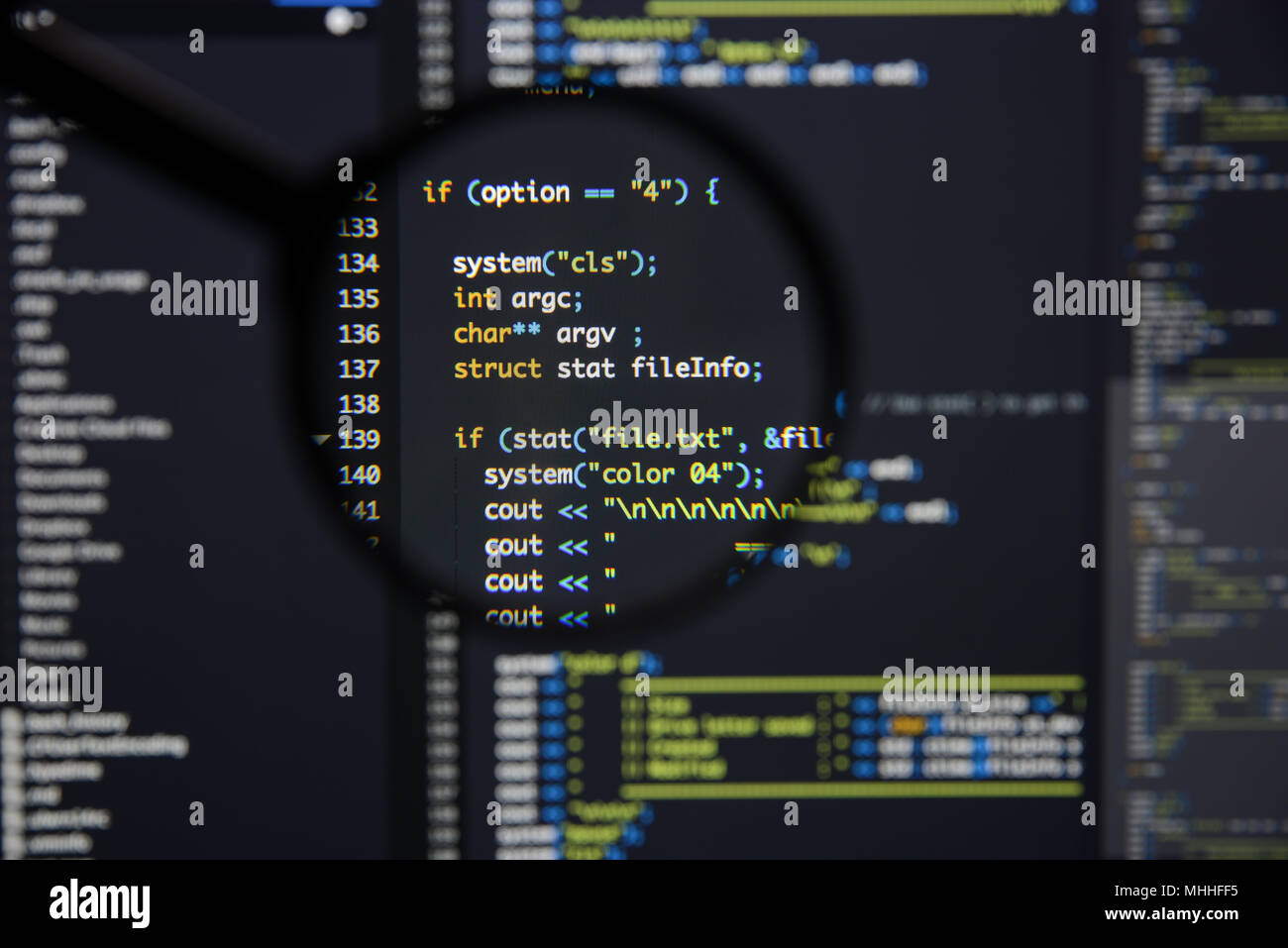 Real c / c++ code developing screen. Programing workflow abstract ...