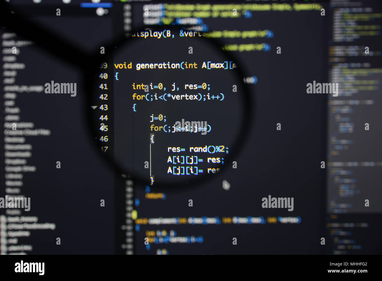 Real c / c++ code developing screen. Programing workflow abstract ...