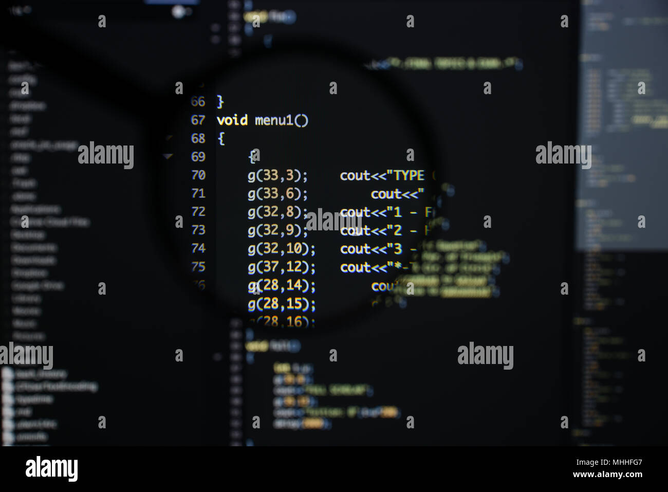 Real c / c++ code developing screen. Programing workflow abstract ...