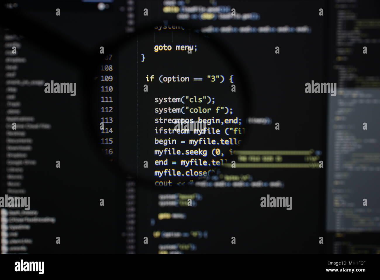 Real c / c++ code developing screen. Programing workflow abstract ...