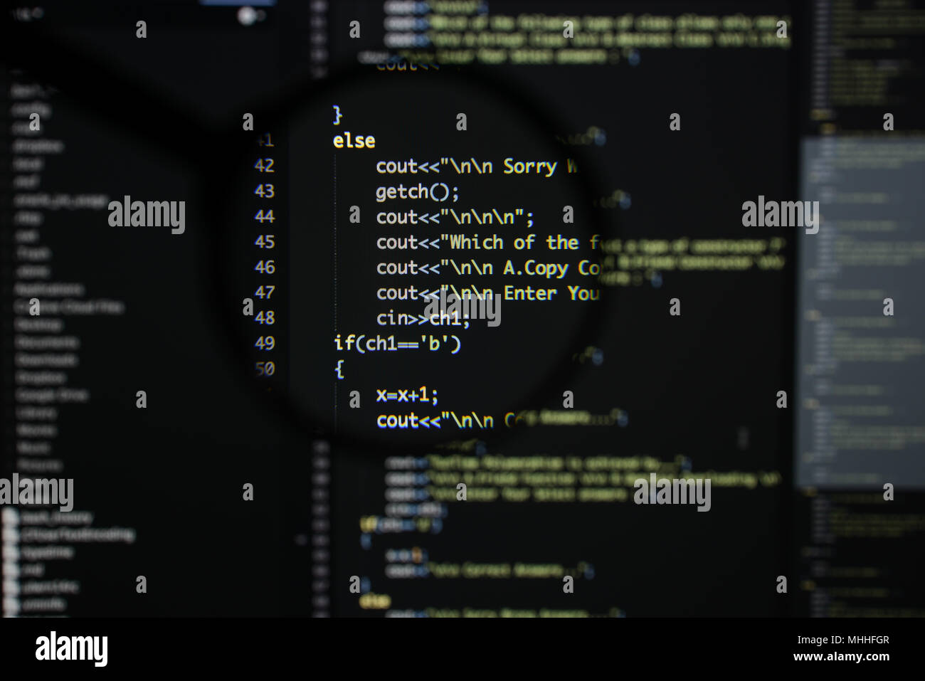 Real c / c++ code developing screen. Programing workflow abstract ...