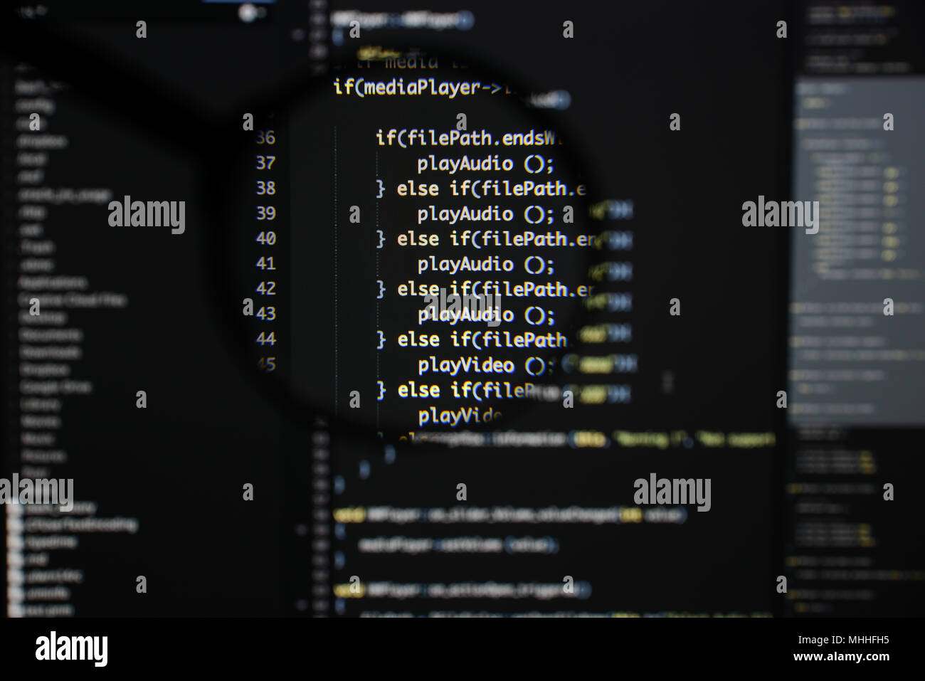 Real c / c++ code developing screen. Programing workflow abstract ...