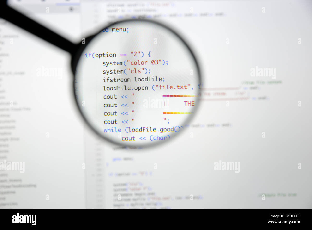 Real c / c++ code developing screen. Programing workflow abstract ...