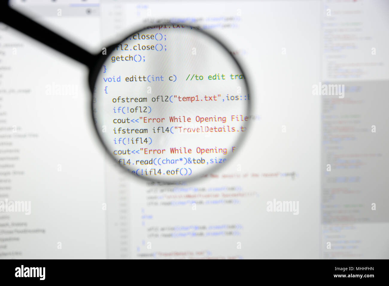Real c / c++ code developing screen. Programing workflow abstract ...