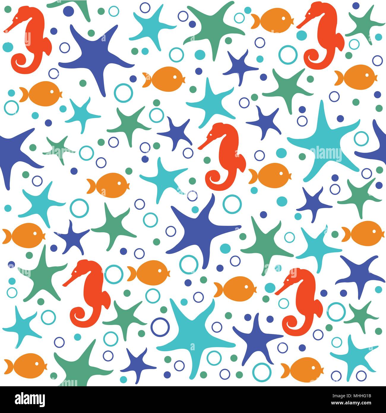 Seamless pattern with hand drawn seashells and starfishes Stock Vector