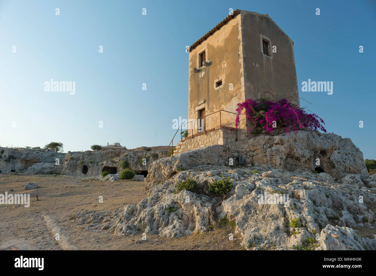 sicilian ancient building over siracuse greek theatre Stock Photo