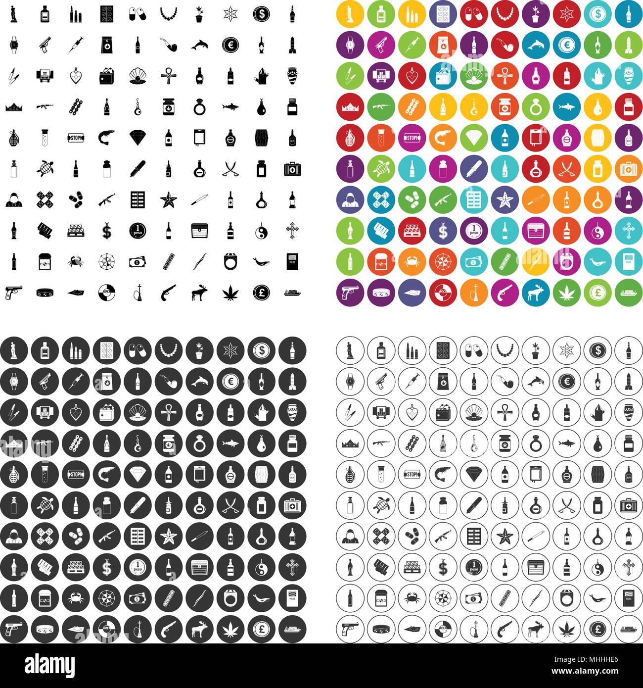 100 smuggling goods icons set vector variant Stock Vector