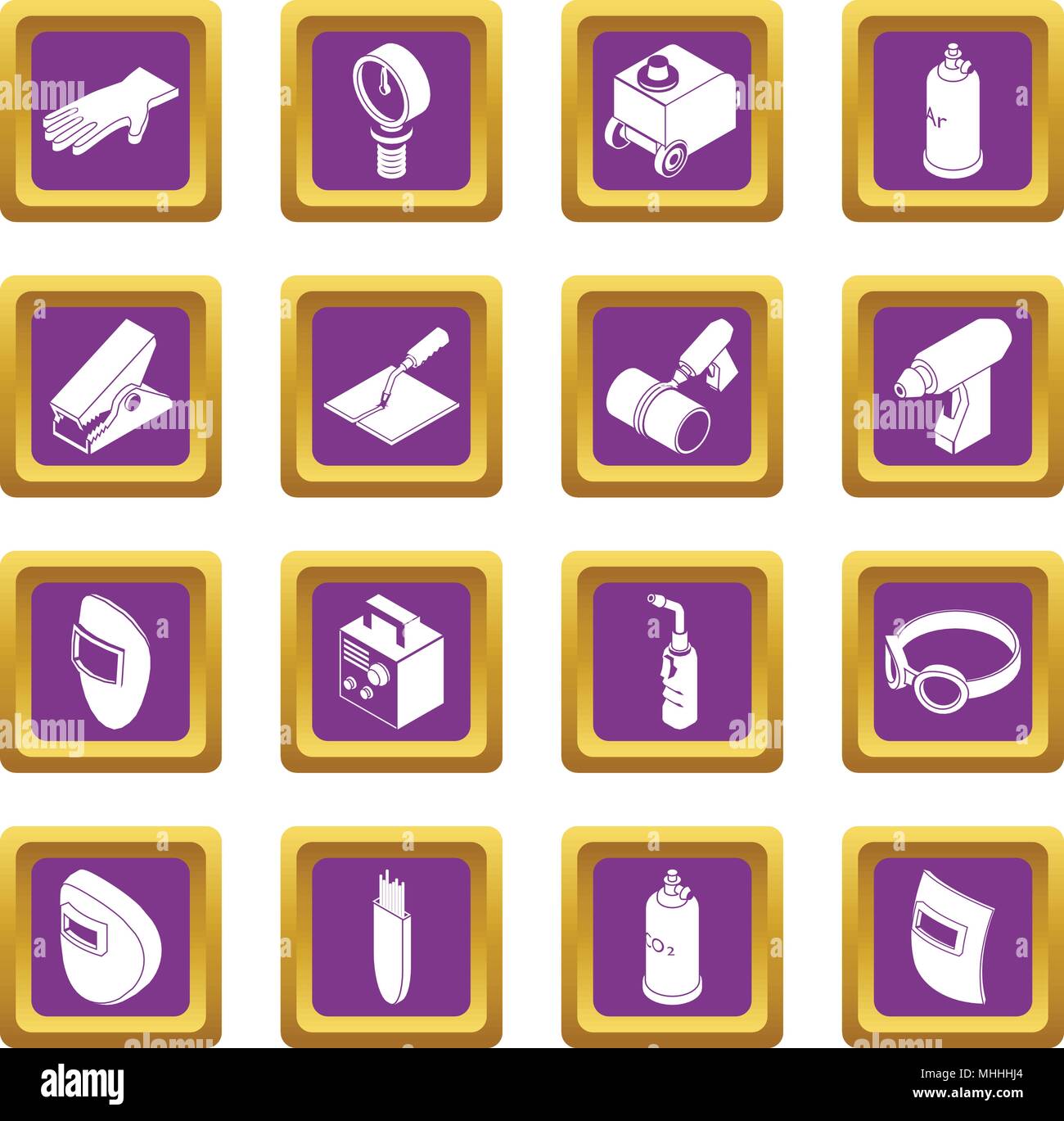 Welding tools icons set purple square vector Stock Vector