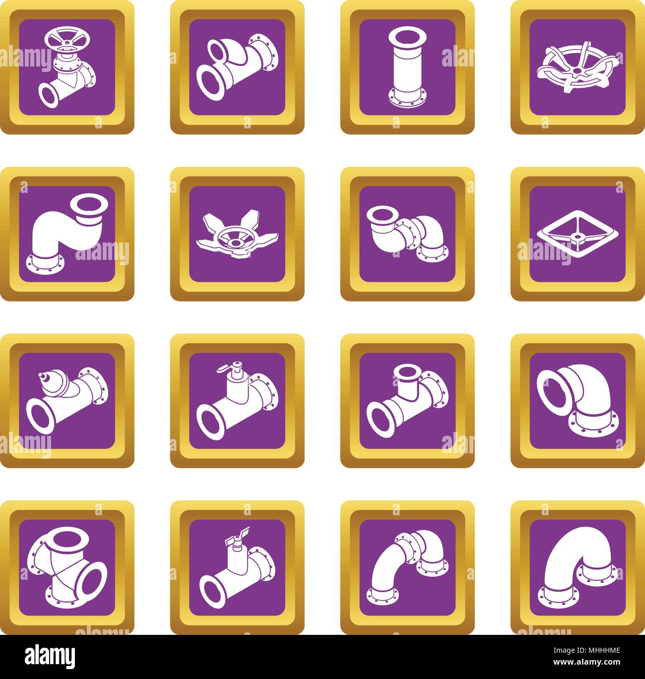 Pipeline constructor icons set purple square vector Stock Vector