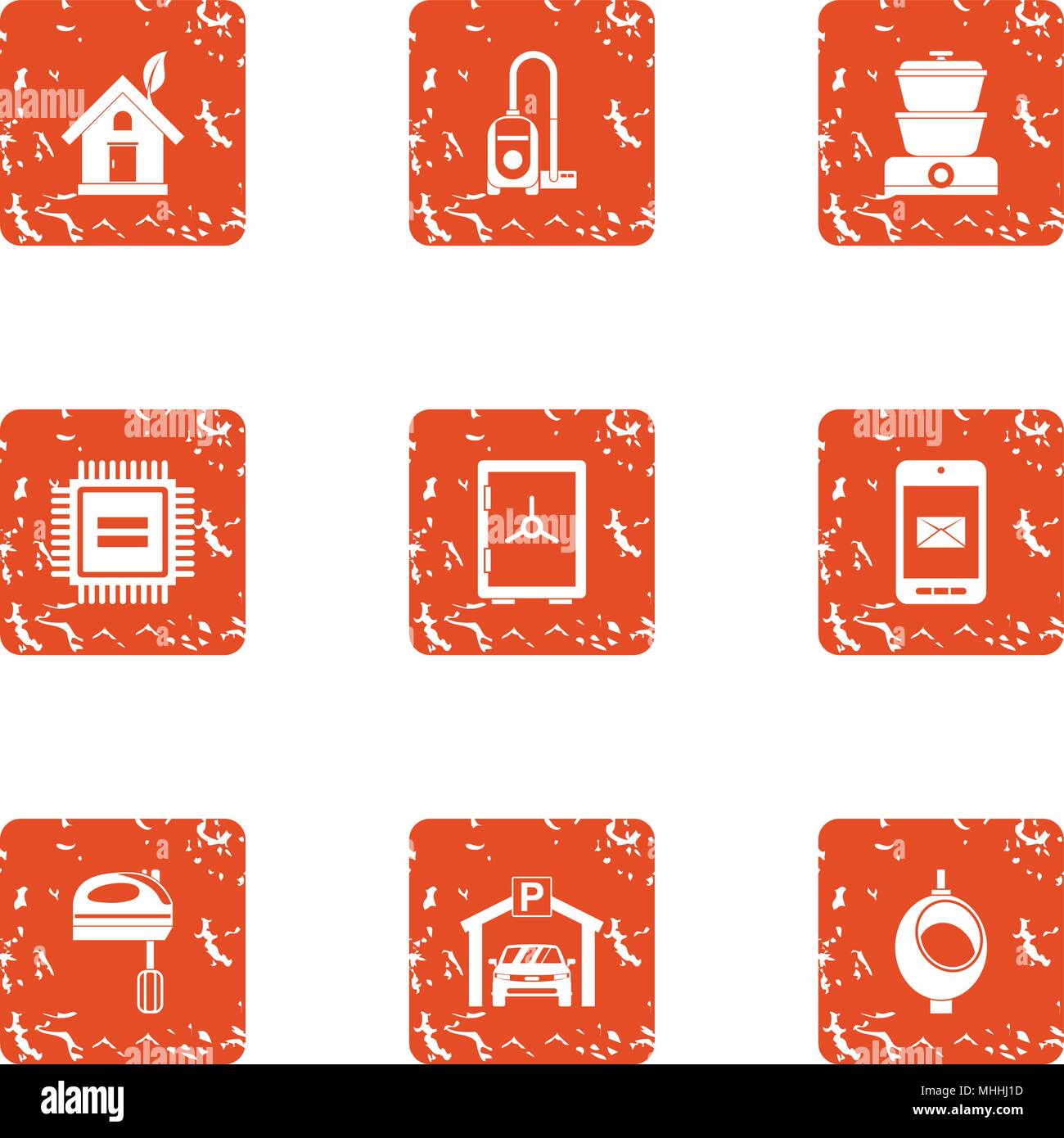 Technological unit icons set, grunge style Stock Vector