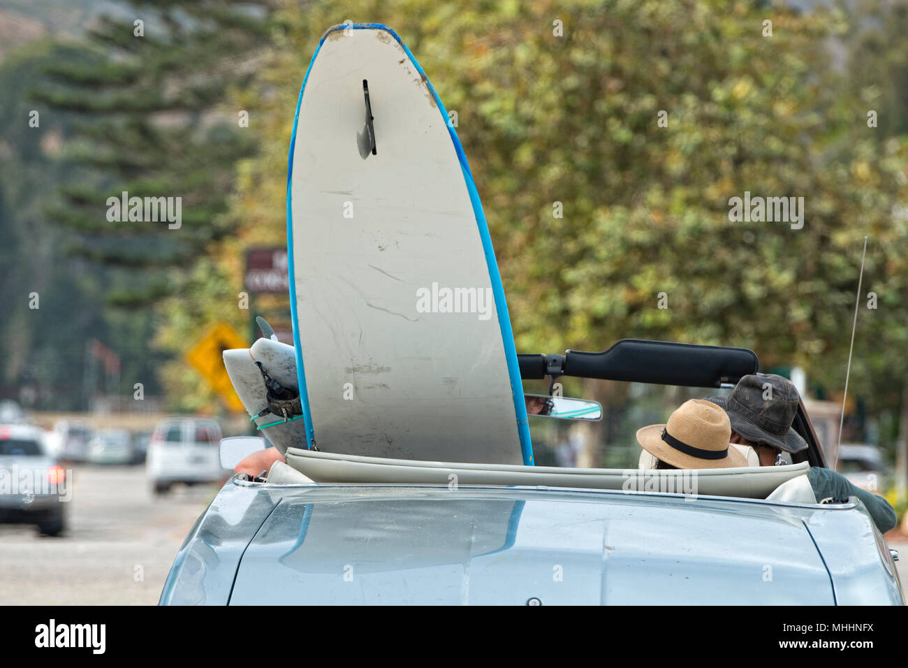 surf board in a vintage car in California Stock Photo - Alamy