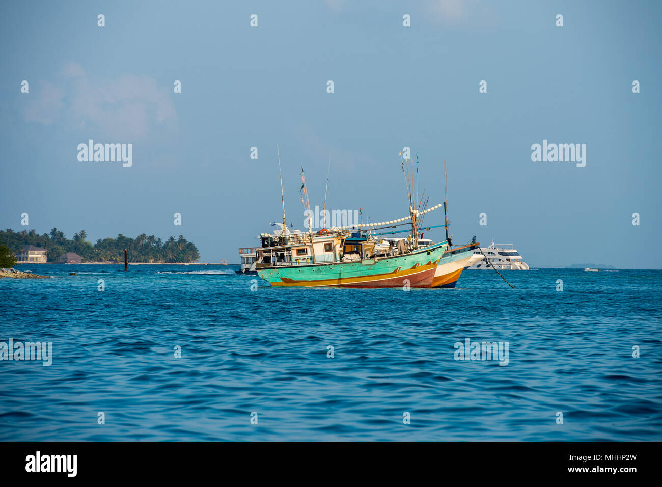 maldivian fishing boat in male maldives harbor Stock Photo