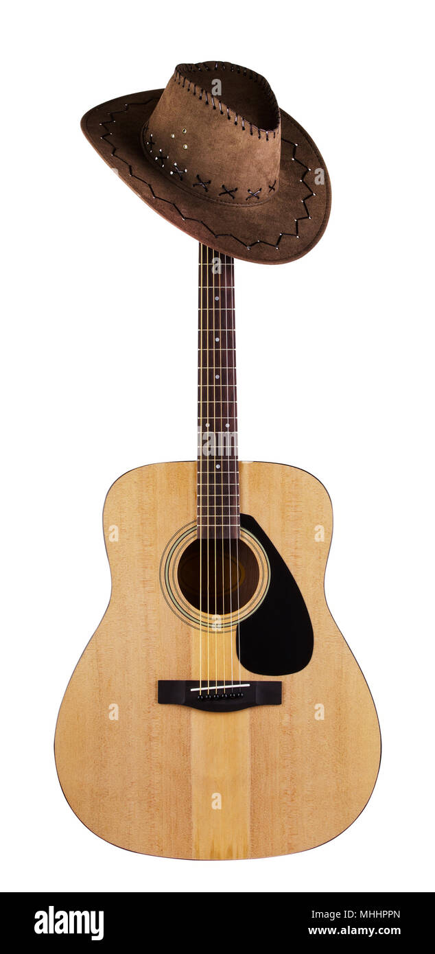 https://c8.alamy.com/comp/MHHPPN/acoustic-guitar-with-hanging-hat-on-fingerboard-MHHPPN.jpg