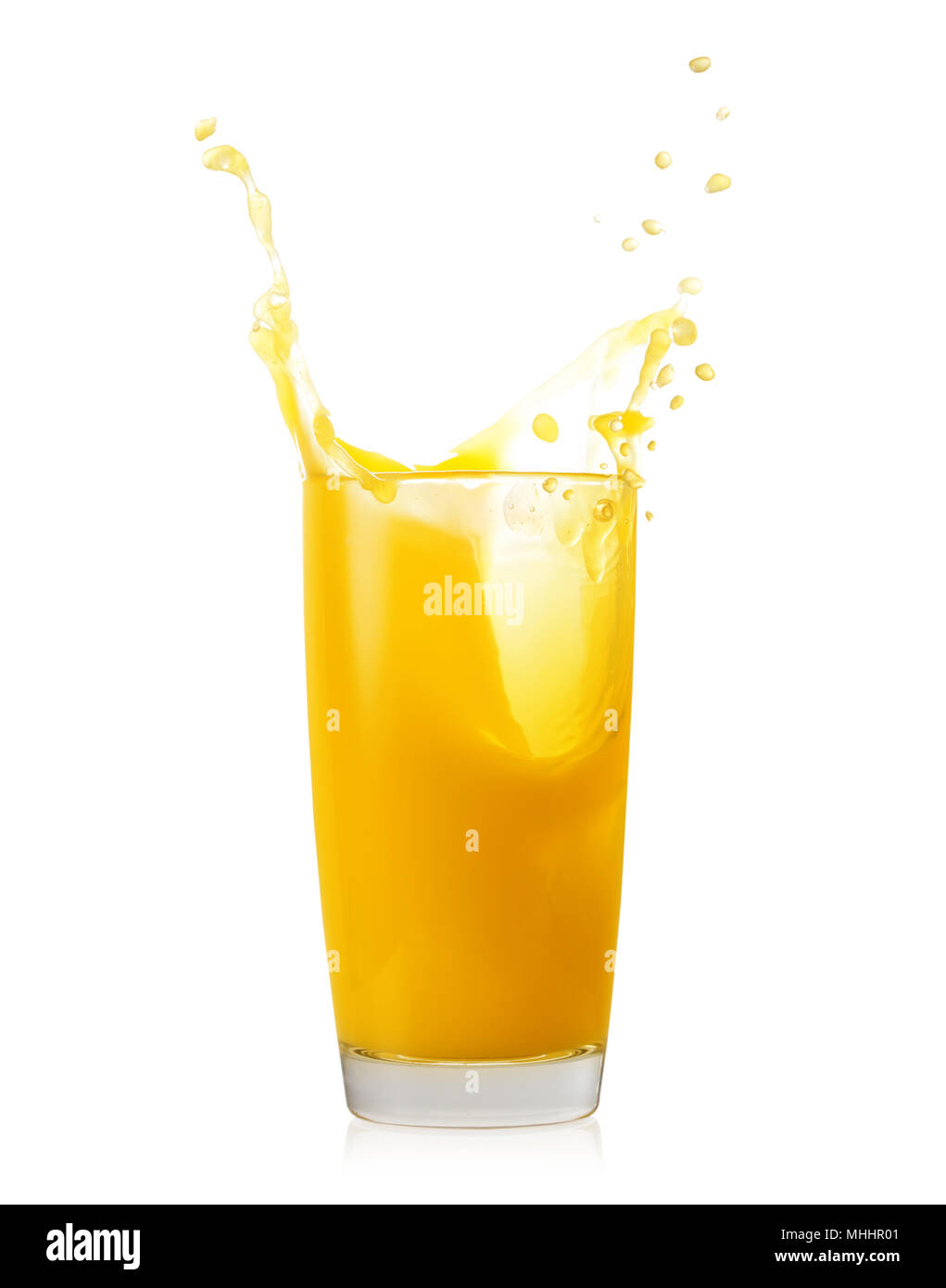 Splash in tall glass of orange juice Stock Photo Alamy