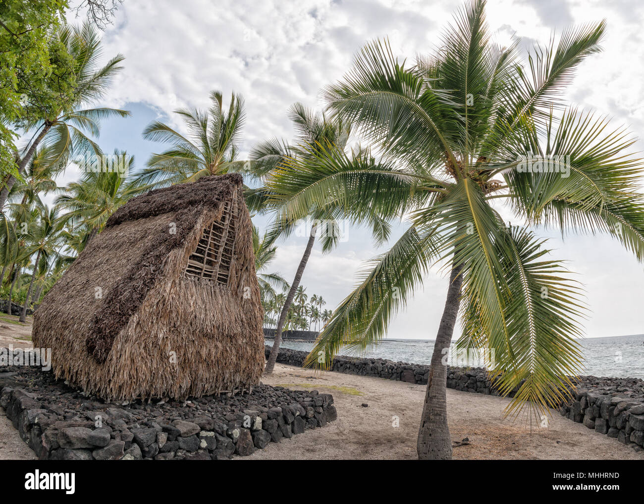 hawaiian hut on the beach on big island Stock Photo