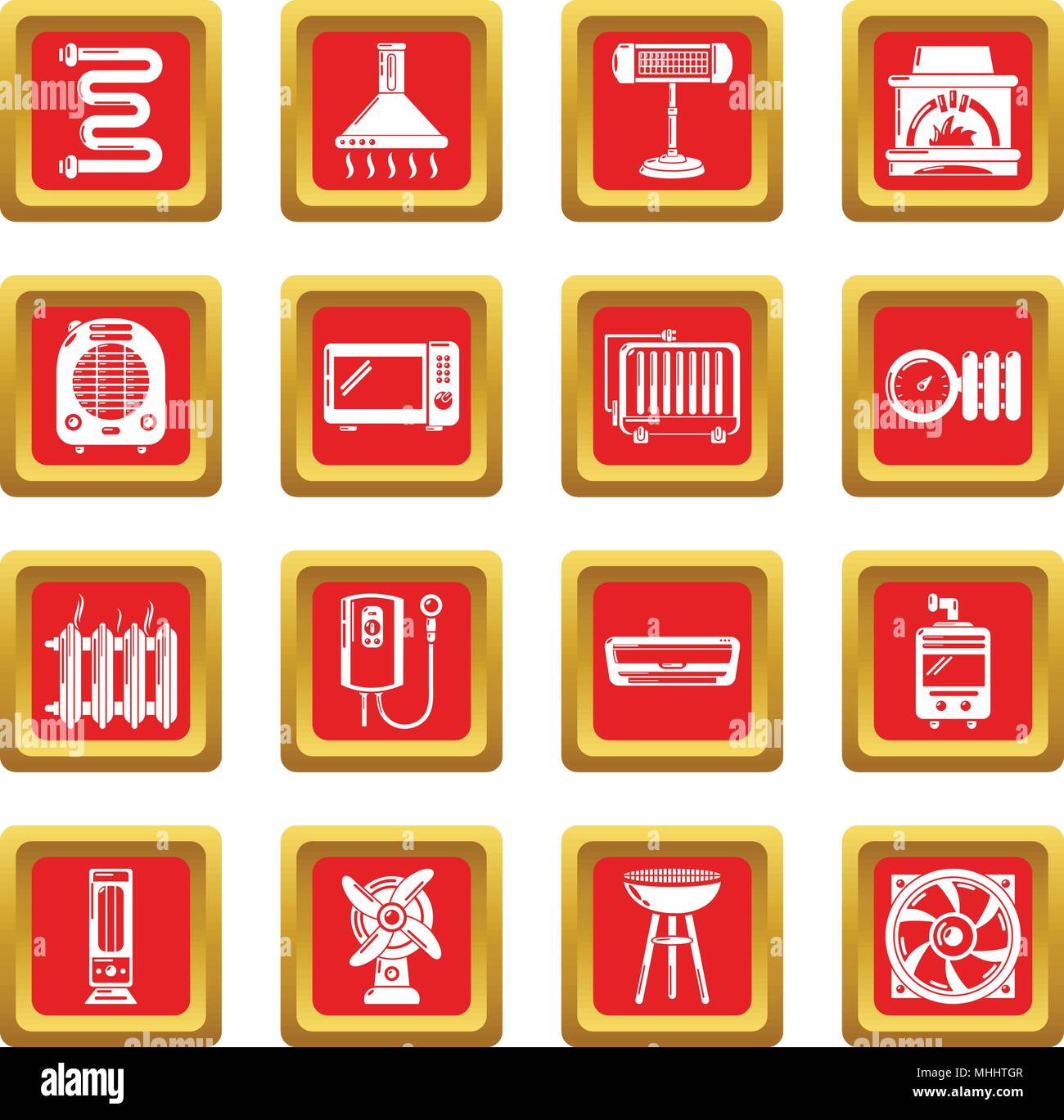 Heat cool air flow tools icons set red square vector Stock Vector