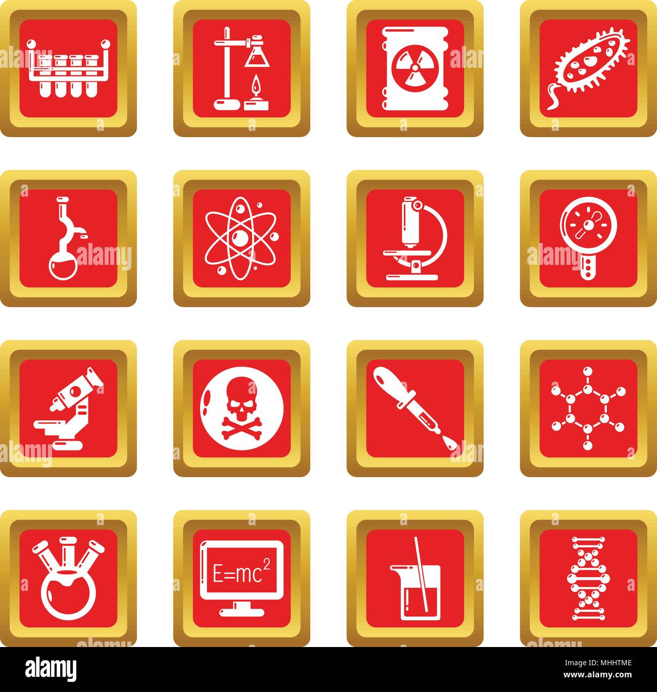 Chemistry laboratory icons set red square vector Stock Vector Image ...