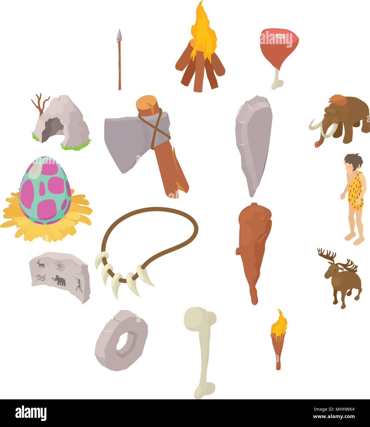 Cavemen human icons set, isometric style Stock Vector