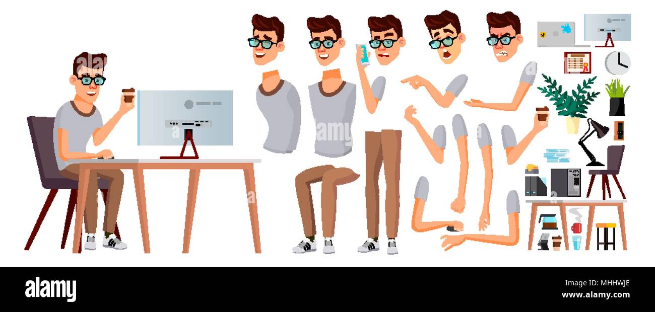 Office Worker Vector. Emotions, Gestures. Animation Creation Set ...