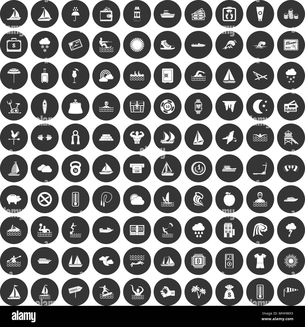 100 water sport icons set black circle Stock Vector Image & Art - Alamy