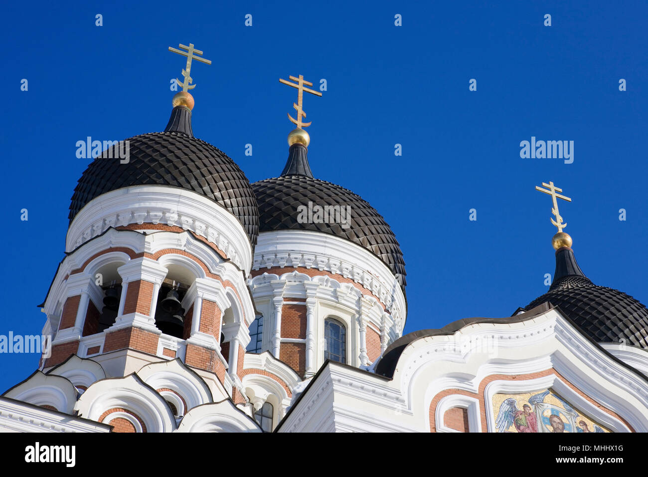 Aleksander Nevski Cathedral, Toompea (Cathedral Hill): close-up of the onion domes Stock Photo