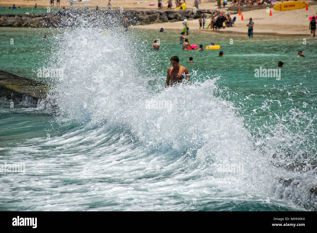 HONOLULU, USA - People having fun at waikiki beach in Hawaii Oahu island Stock Photo