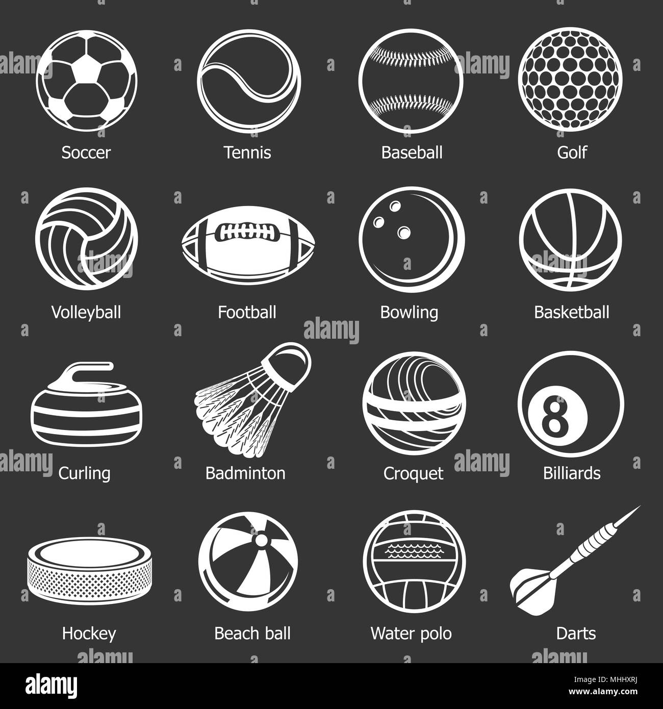 Sport balls equipment icons set grey vector Stock Vector Image & Art