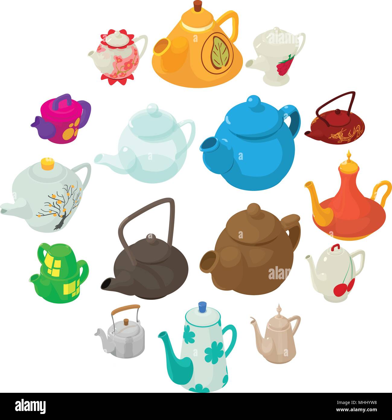 Teapot icons set, isometric style. Stock Vector