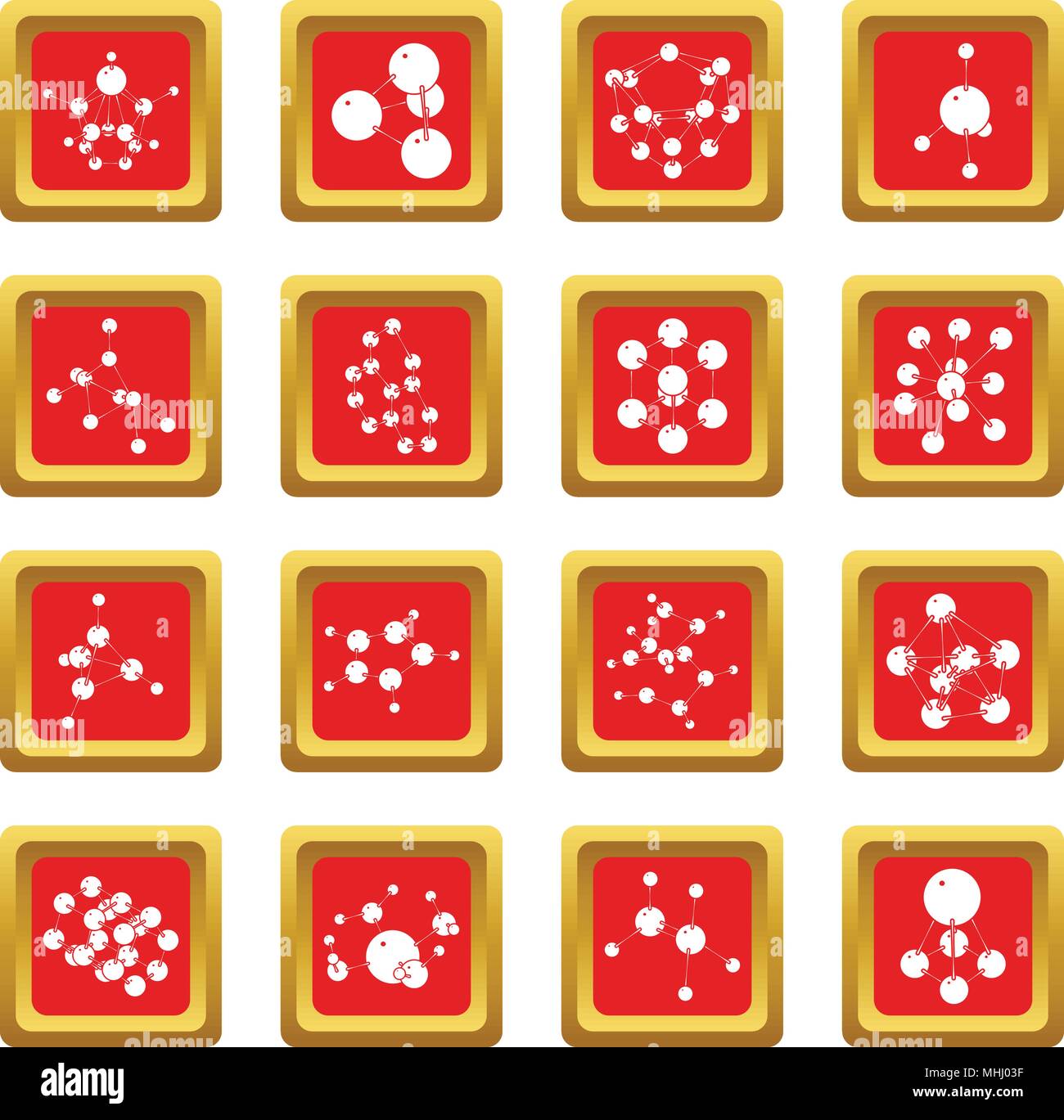 Molecule icons set red square vector Stock Vector