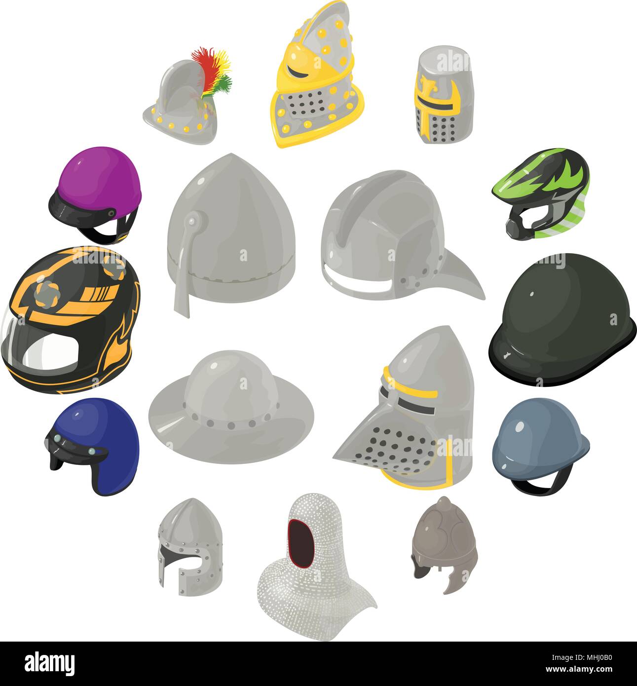 Helmet hat icons set, isometric style Stock Vector