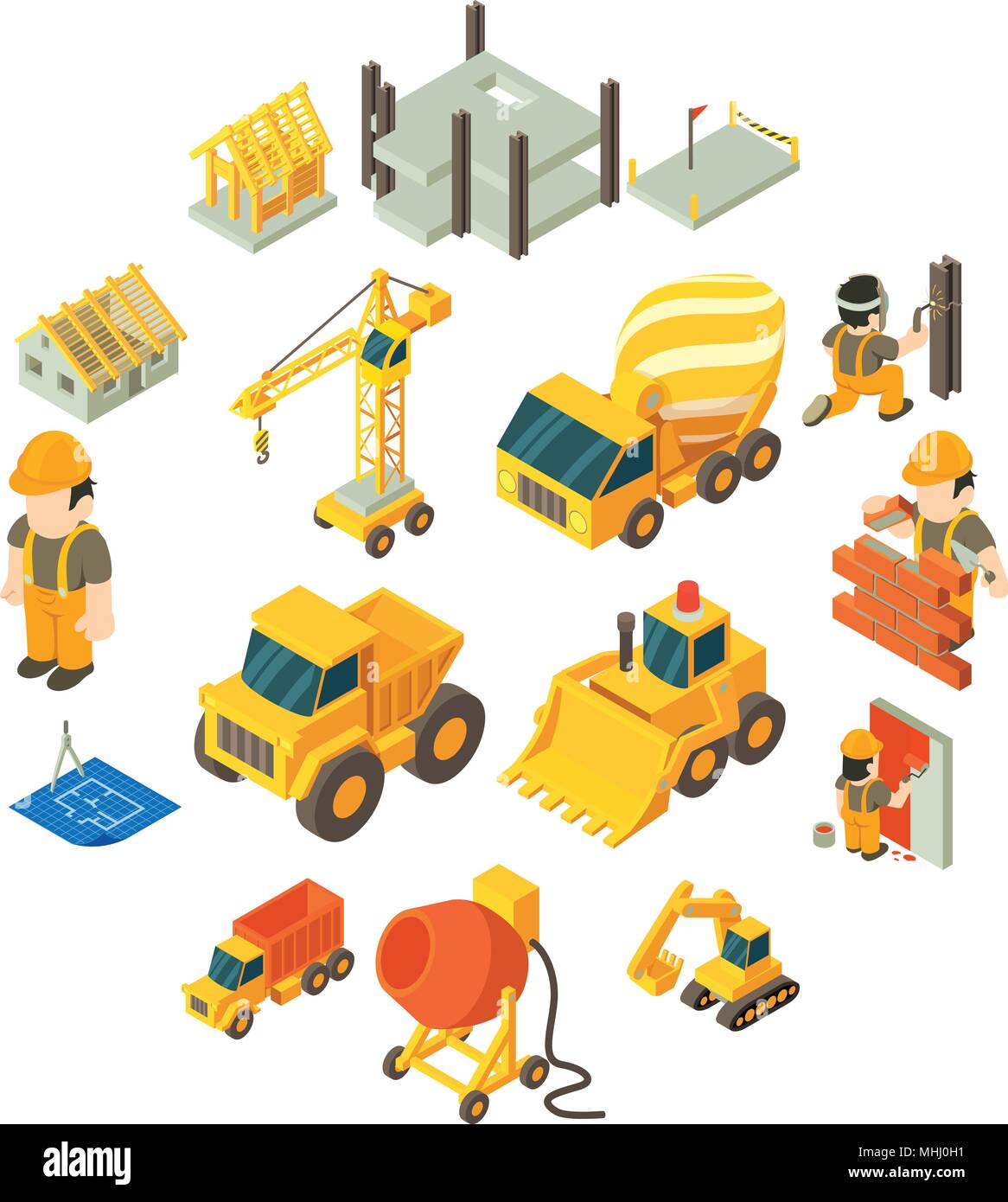Construction building icons set, isometric style Stock Vector