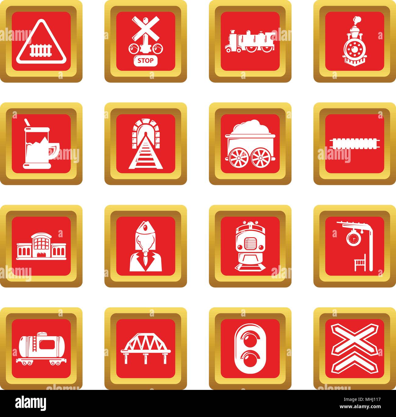 Train railroad icons set red square vector Stock Vector Image & Art - Alamy