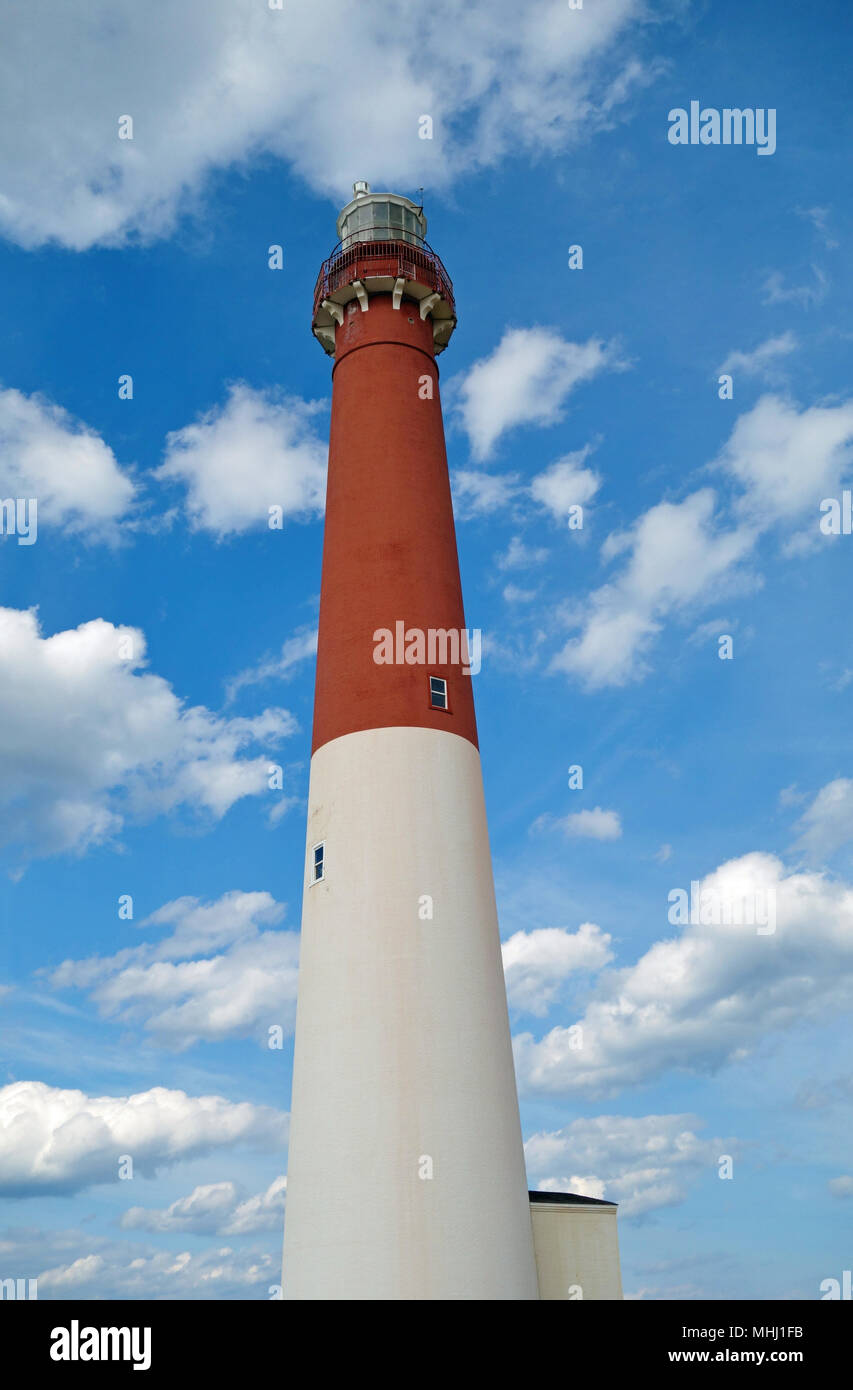 View of the Barnegat Light (Old Barney), a landmark lighthouse located on the Jersey Shore on Long Beach Island, New Jersey Stock Photo
