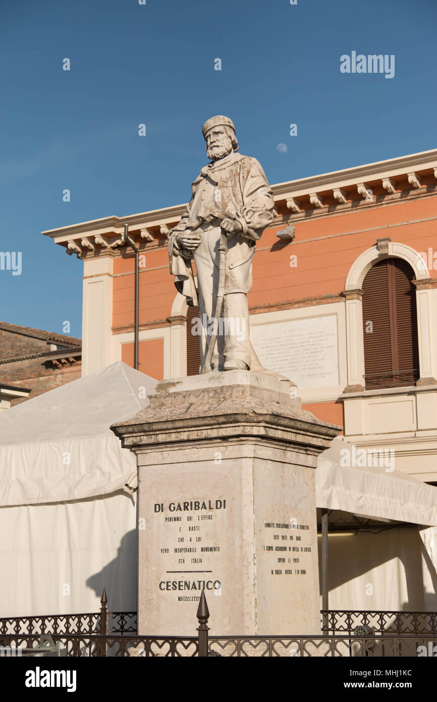 Giuseppe garibaldi monument in the beautiful town of cesenatico, on the adriatic coast in italy. Vertical shot. Stock Photo
