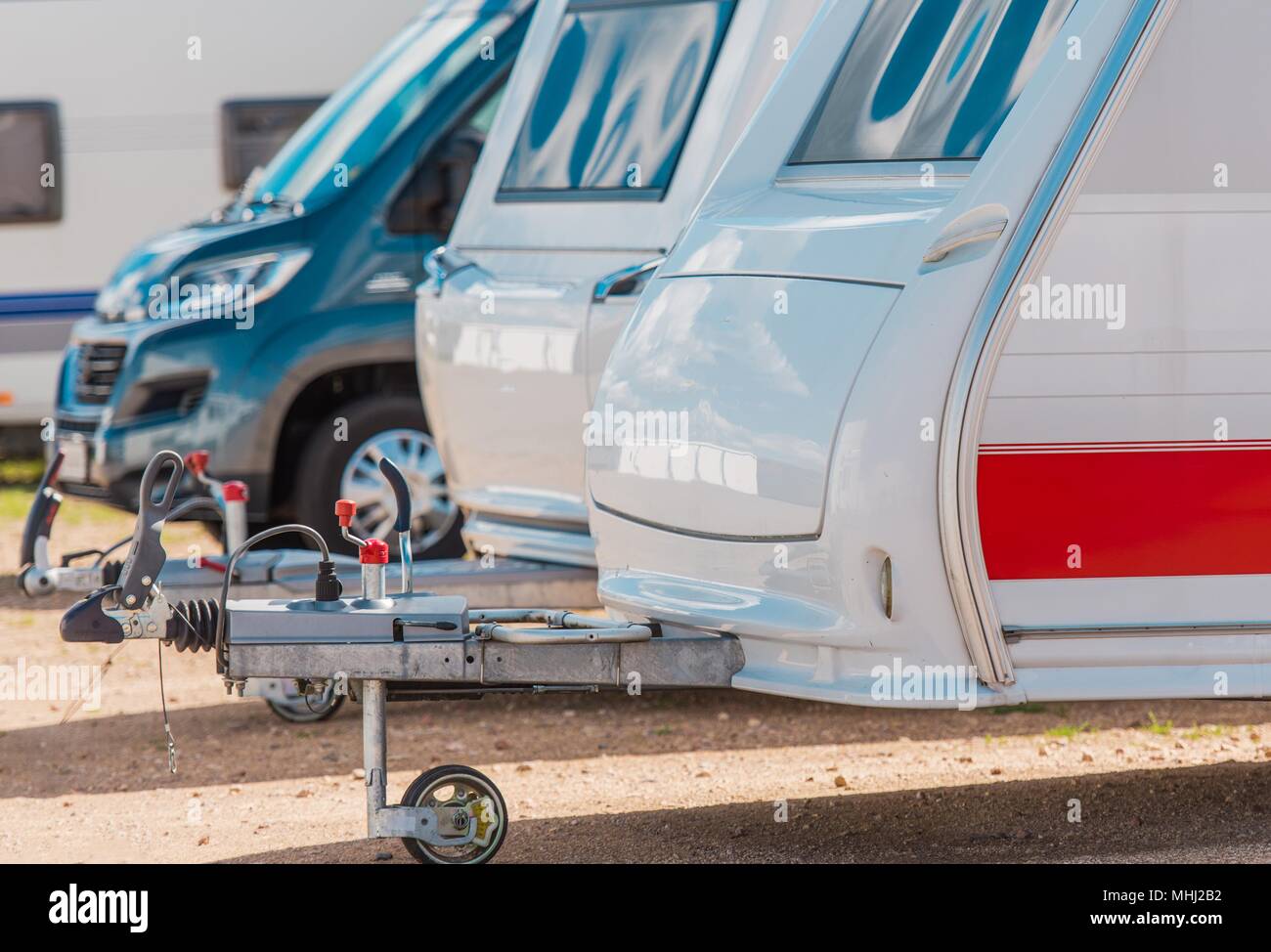 RV Camping Storage. Secured Parking Lot For Recreational Vehicles. Stock Photo
