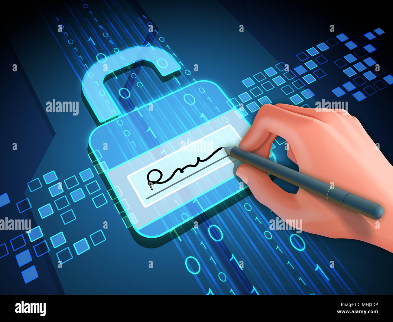 Digital signature grants access to digital data. 3D illustration Stock  Photo - Alamy