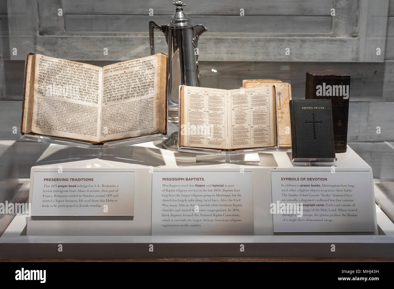 Jackson, Mississippi - The Museum of Mississippi History. Religious objects are displayed inside the recreation of the Mt. Helm Baptist Church. Stock Photo