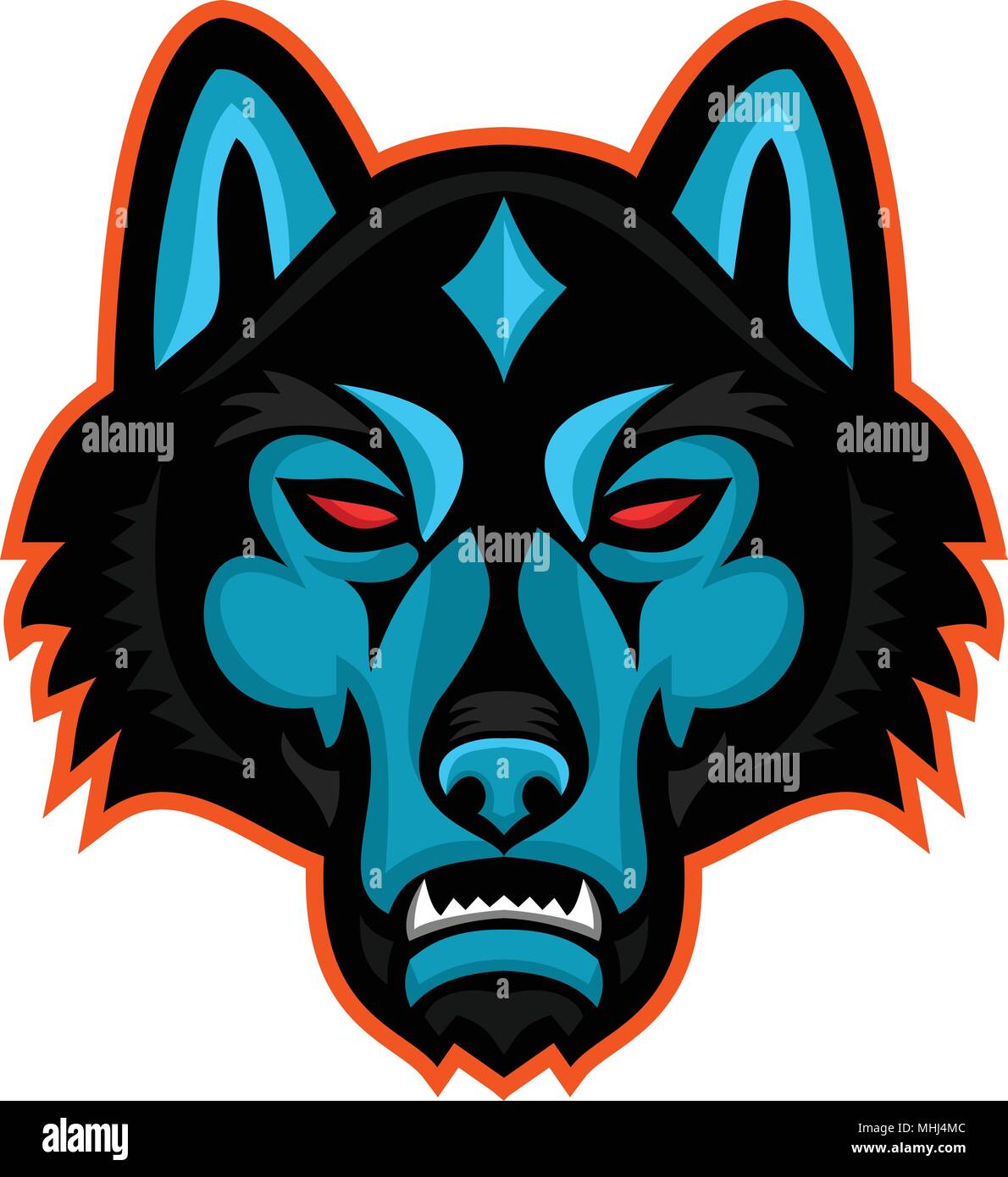 Mascot icon illustration of head of a gray wolf also known as the timber wolf or western wolf, viewed from front on isolated background in retro style Stock Vector