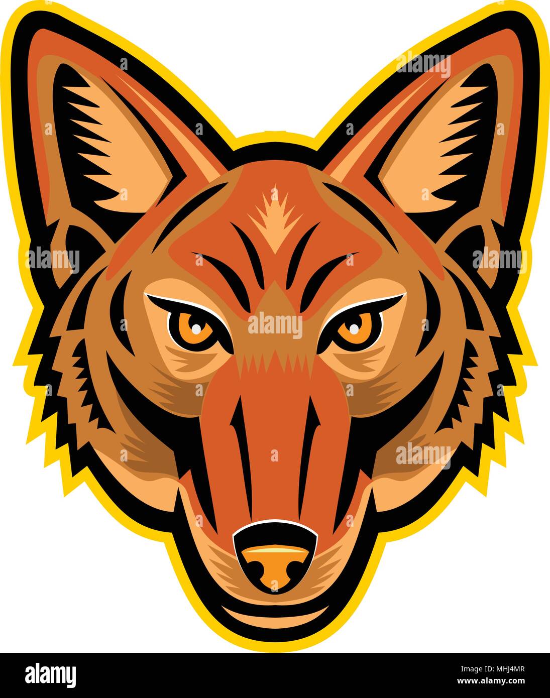 Mascot icon illustration of head of a Jackal or sometimes called American jackal  viewed from front on isolated background in retro style. Stock Vector