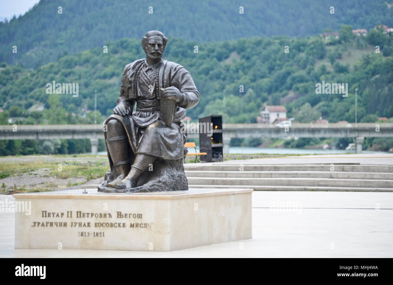 Petar II Petrović-Njegoš monument in Andricgrad, Visegrad, Bosnia & Herzegovina Stock Photo