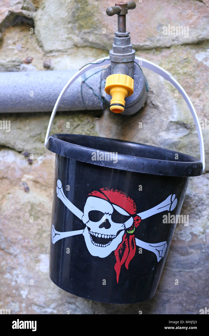 Skull and Crossbones Pirate Bucket Stock Photo