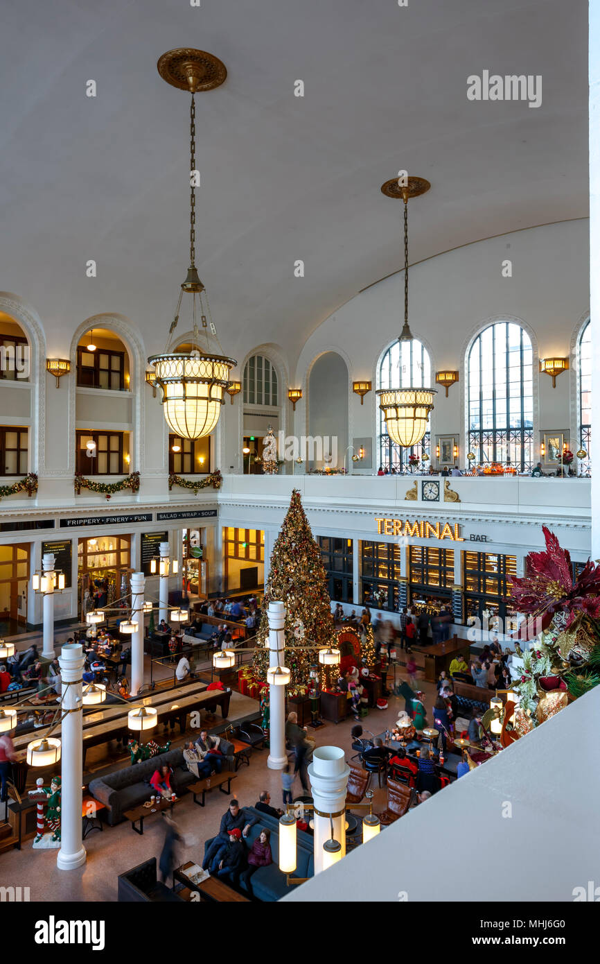 Train station lobby decorated for Christmas Holidays, Union Station