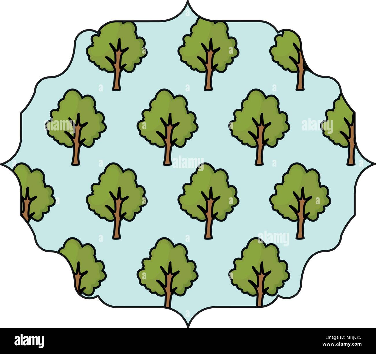 decorative arabic frame with trees pattern over white background ...