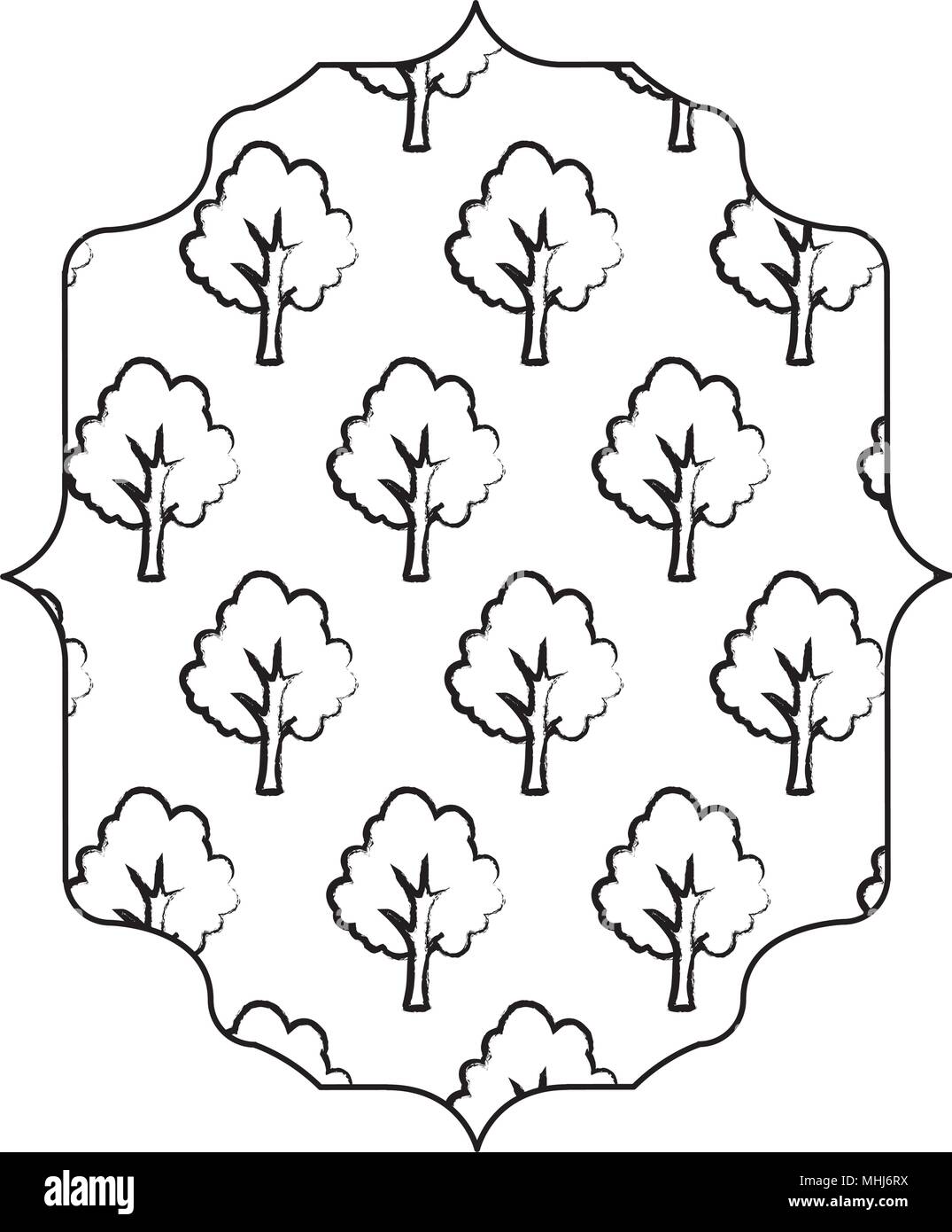decorative arabic frame with trees pattern over white background ...